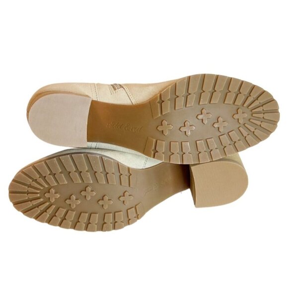 Violet & Red Loaded Suede Knit Cuff Heel Bootie Boot Zip Tan Size 7.5 NWT - Picture 5 of 8